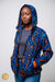 Bomber à capuche en wax bleu marine et orange – style africain urbain