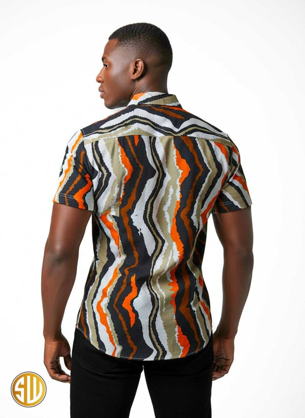 Chemise africaine multicolore à motifs ondulés – Style moderne