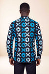 Chemise wax homme Ziwa manches longues col officier motif batik bleu