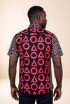 Chemise wax homme Kesho motifs géométriques rouge et noir coupe droite dos