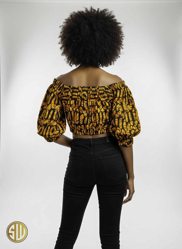 Crop top en wax africain – Blouse épaules dénudées