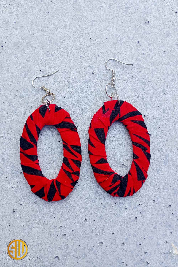 Boucles d’oreilles africaines ovales en wax – Fait main au Kenya