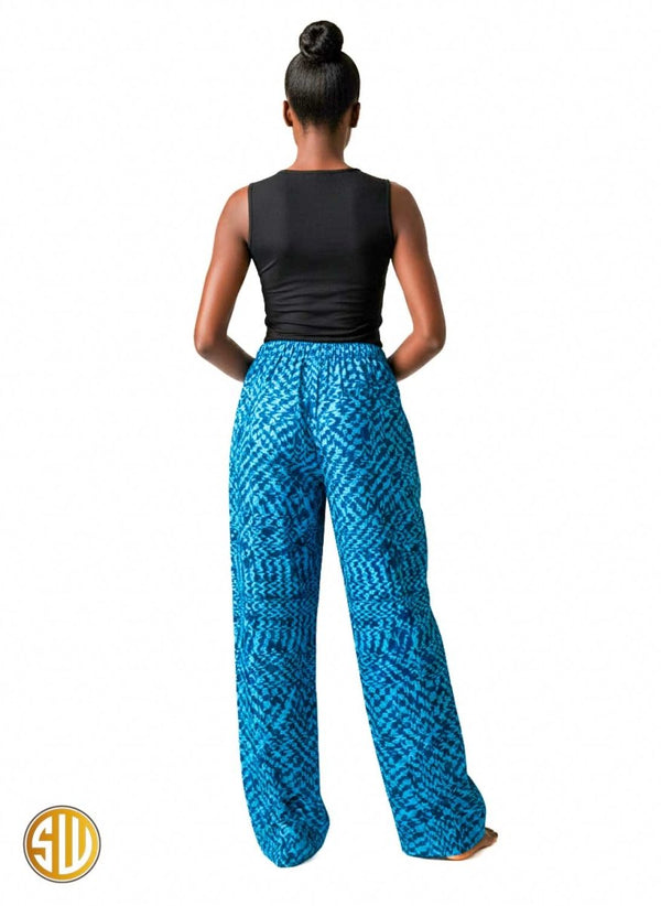 Pantalon africain bleu à taille élastiquée – Confort et style