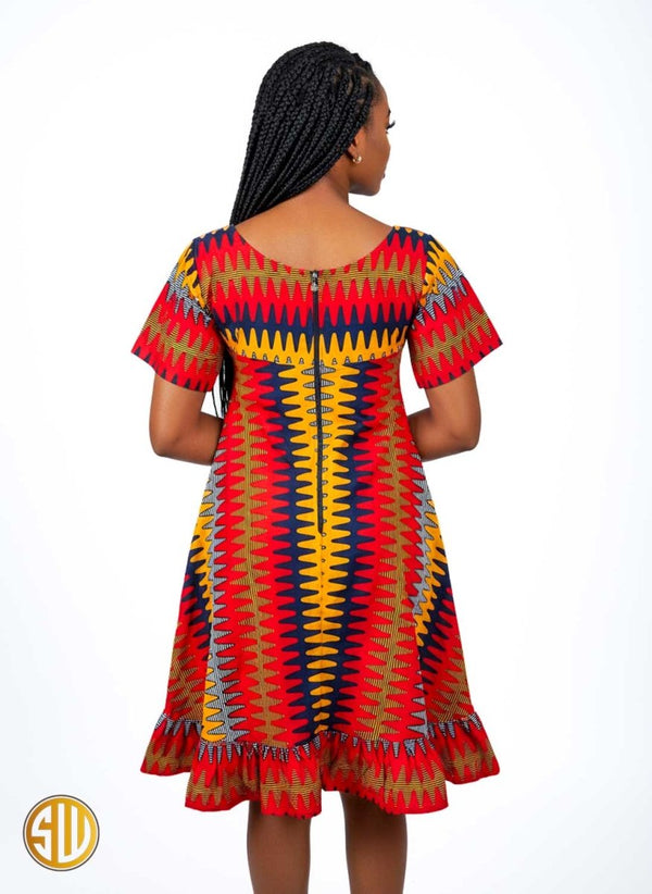 Robe africaine évasée multicolore – Style wax chic et confortable