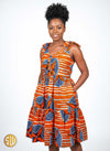 Robe africaine midi en wax avec poches et bretelles à nouer – SublimeWax