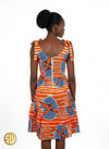 Robe africaine midi en wax avec poches et bretelles à nouer – SublimeWax