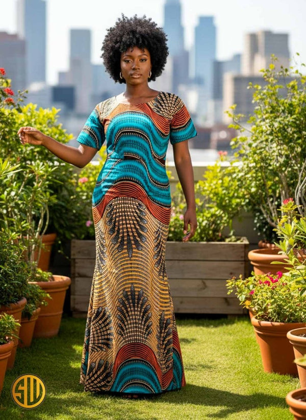 Robe longue sirène en wax – Laçage au dos