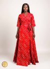 Robe longue wax Bogolan rouge – coupe portefeuille