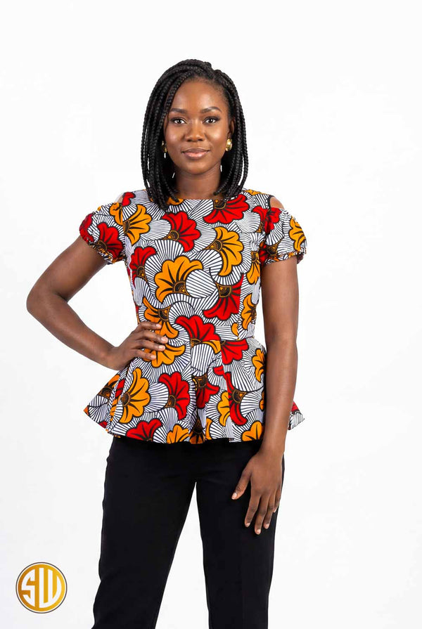 Top Peplum Wax Yara Sublimewax – Rouge, Orange & Blanc