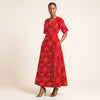Robe Neema portefeuille en wax rouge et blanc avec poches