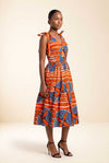 Robe Lina en wax avec bretelles à nouer et poches