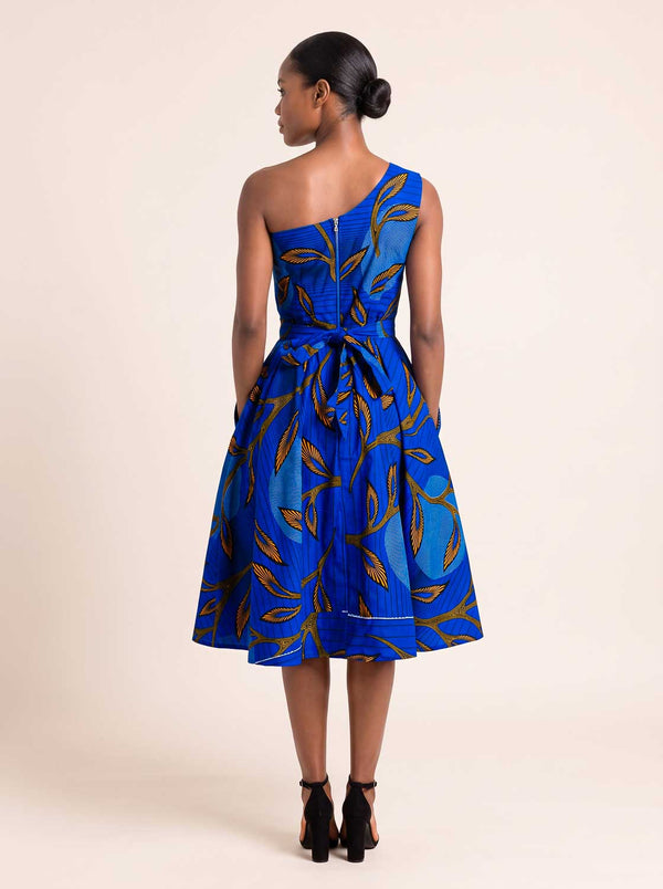 Robe Naya en wax bleu – vue de dos