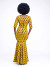 Robe africaine en wax jaune – coupe sirène élégante et moderne