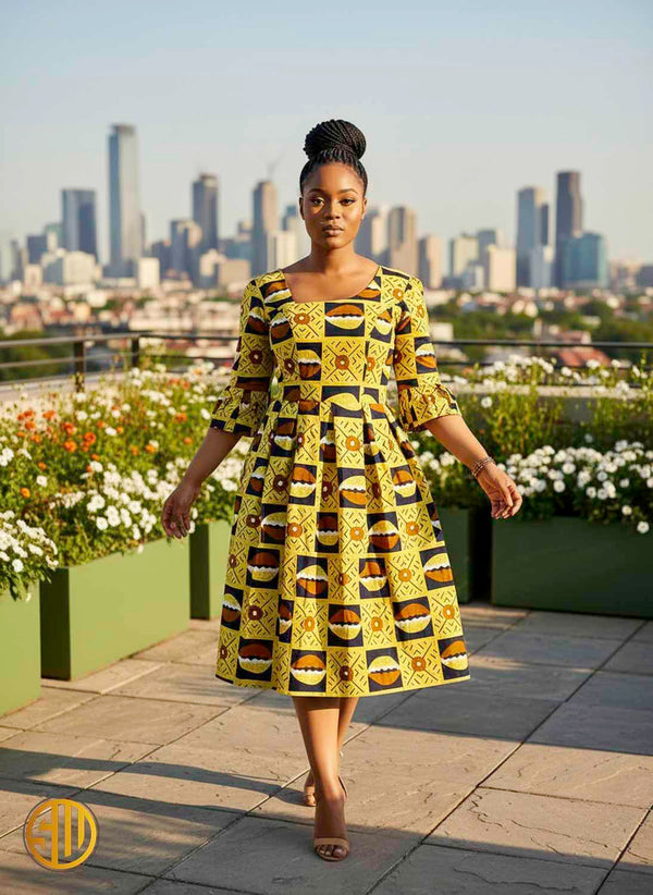 Skater in yellow wax print – African graphic pattern