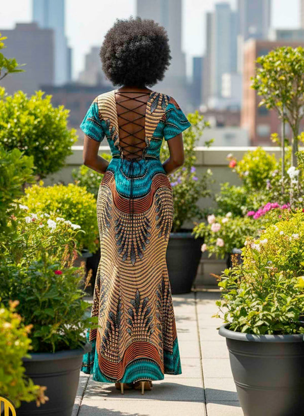 Long mermaid dress in wax – Lacing at the back