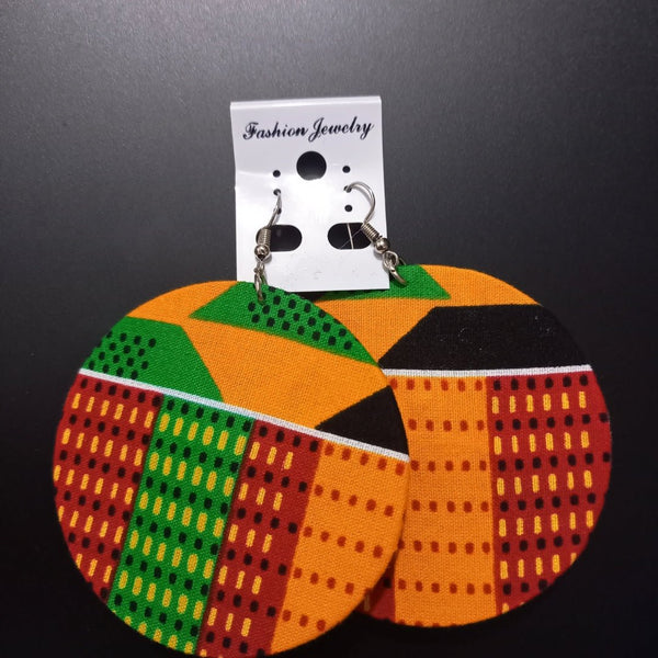 Boucles d'oreilles africaines Coumba rondes en tissu wax