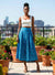 Jupe longue bleue en tissu africain – Taille haute élastiquée