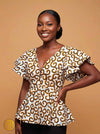 Top africain en wax élégant – Décolleté V & manches volantées