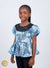 Top africain en wax pour fille – Col noir, manches bouffantes