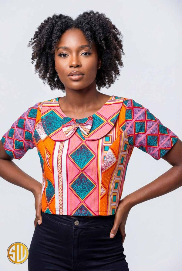 Top africain en wax rose et orange Eva