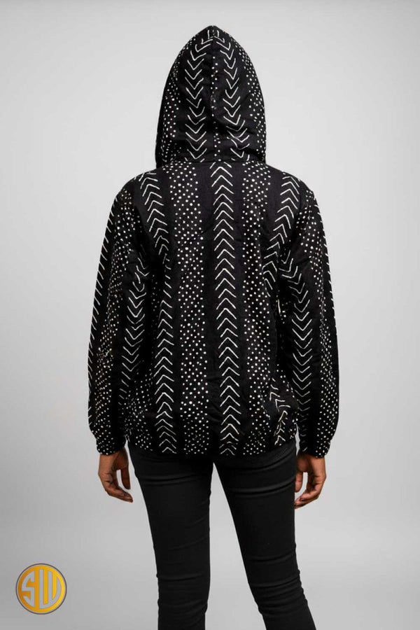 Bomber femme en wax noir et blanc – style africain moderne