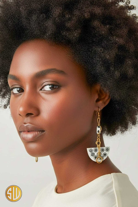 Boucles d’oreilles africaines artisanales du Kenya – Noir et blanc ethnique