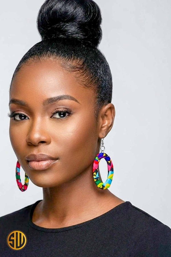 Boucles d’oreilles africaines ovales en wax – Fait main au Kenya
