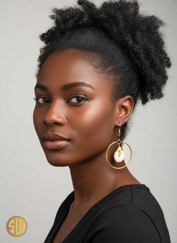 Boucles d’oreilles en laiton et cauri – Fait main au Kenya