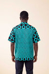 Chemise wax homme Bahari motif vagues turquoise et noir coupe droite dos