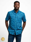 Chemise Homme Bleue – Motif Africain, Tissu Léger Été