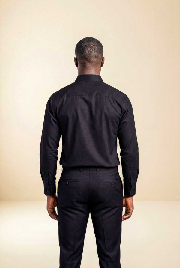 Chemise homme wax & coton - empiècement bleu canard sur noir