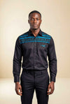 Chemise homme wax & coton - empiècement bleu canard sur noir