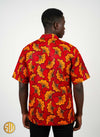 Chemise Homme Wax Rouge et Jaune – Motif Floral Africain
