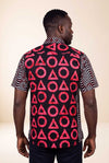 Chemise wax homme Kesho motifs géométriques rouge et noir coupe droite dos