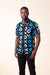 Chemise wax homme Anga motif batik bleu blanc et noir coupe droite