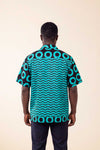 Chemise wax homme Bahari motif vagues turquoise et noir coupe droite dos
