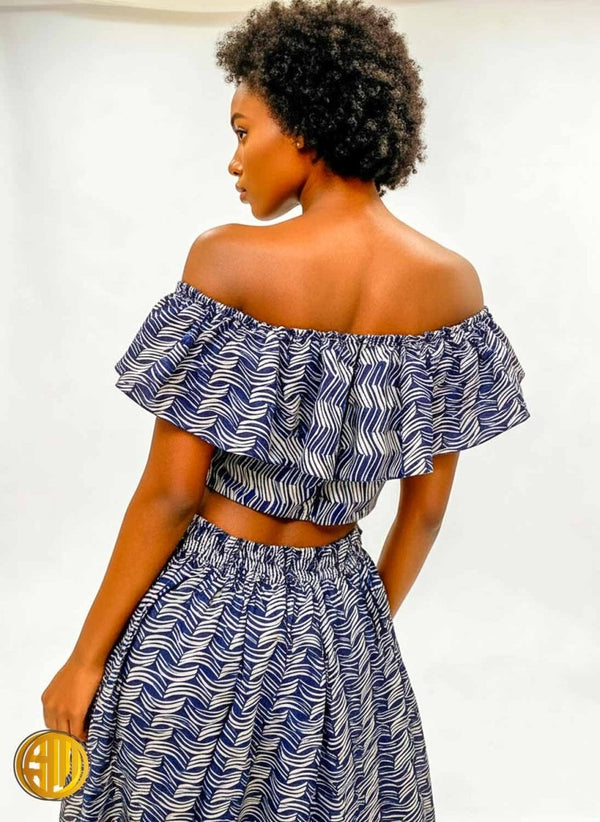 Ensemble deux pièces en wax – Top bardot et jupe fendue