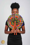 Éventail africain en wax multicolore et cuir – Fait main au Kenya