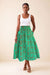Jupe wax africaine Fanta motif géométrique vert et orange taille haute smockée