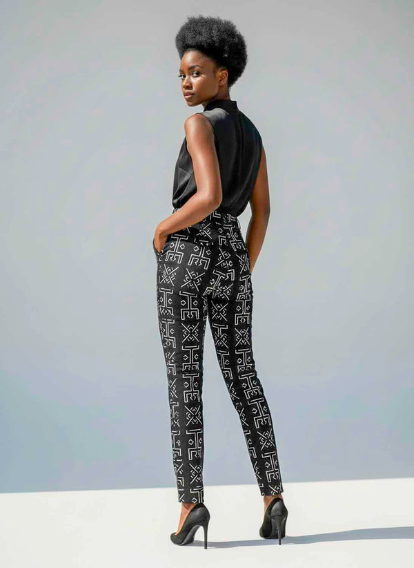 Wax pants – Black and white bogolan pattern