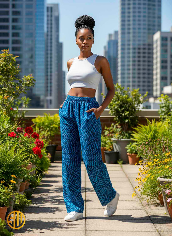 Blue African Pants with Elasticated Waist - Comfort and Style