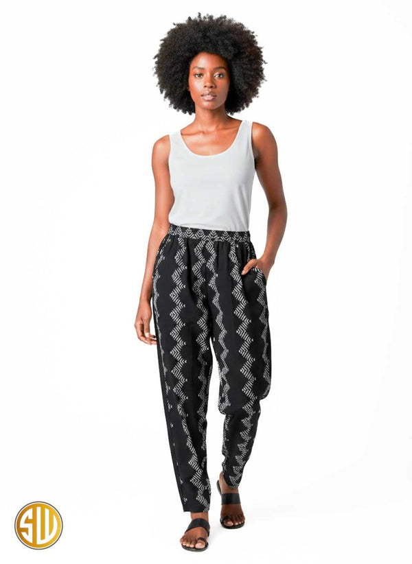 Pantalon africain noir et blanc – Taille élastiquée avec poches