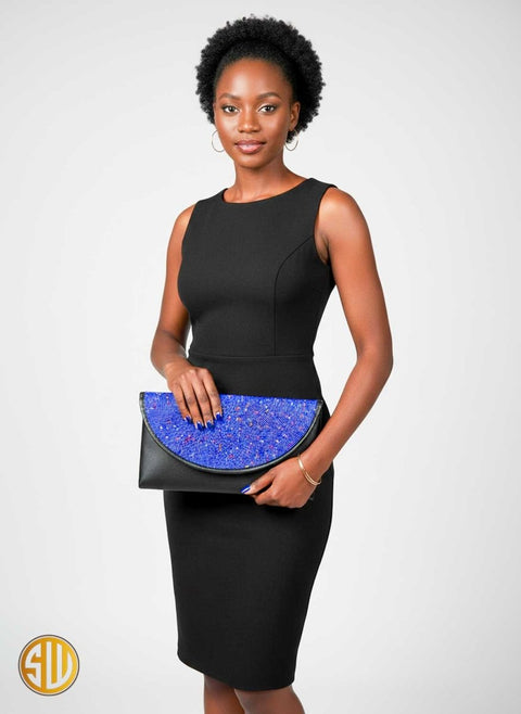 Pochette bleue en perles et cuir – Fait main au Kenya