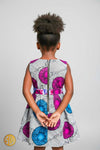 Robe africaine fille bi - matière satin et wax