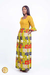 Robe longue africaine brodée et wax avec poches