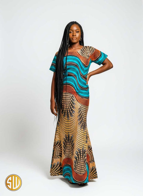 Robe longue sirène en wax – Laçage au dos