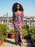 Robe longue wax multicolore – fente élégante et coupe ajustée