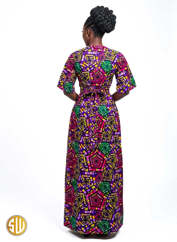 Robe portefeuille longue en wax avec poches – SublimeWax