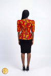Top africain en wax rouge et orange – coupe peplum élégante