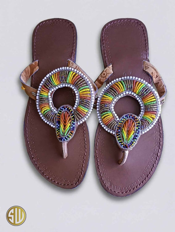 Sandales africaines perlées arc - en - ciel – Artisanat Massaï